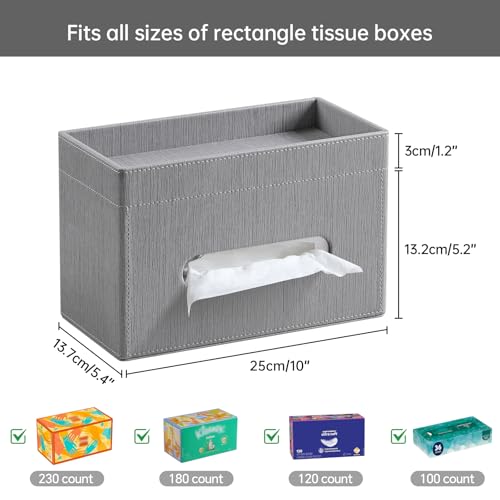 Plus Size Tissue Box Cover Rectangle, PU Leather Tissue Box Holder with Storage Tray, Decorative Organizer Tissue Holder for Bathroom, Bedroom Dresser, Night Stand, Office (Grey) - color: Grey