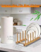 Bamboo Dish Rack, Stylish Vertical Wooden Plate Holder & Drainer, Multi-Purpose Kitchen Cabinet Organizer for Dishes, Pots, Lids, Bowls, Cups & Cutting Boards