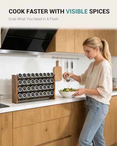 NESAPTO Spice Rack Organizer for Cabinet, Wooden 4 Tier Vertical Seasoning Organizers for Kitchen Pantry, Countertop/Wall Mount, Holds 36 Spice Jars (No Jars Included), 17.2" W × 9.4" H - size: Holds 36 Jars, 17.2"W × 9.4"H