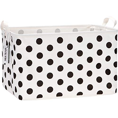 Sea Team Collapsible Canvas Fabric Storage Basket with Handles, Rectangle Waterproof Storage Bin, Box, Cube, Foldable Shelf Basket, Closet Organizer, 16.5 x 11.8 x 9.8 Inches, Black Dot - color: Dot/Black, size: 16.5 Inch (Pack of 1)
