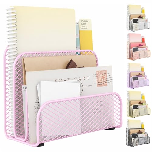 gianotter Mail Organizer Countertop, Metal File Holder with 3-Slot, Pink Desk Accessories for Women Office (Pink) - color: Pink