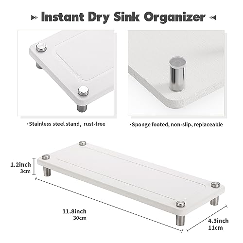 Kitchen Sink Caddy Water Absorbing Stone Tray For Sink, Diatomite Bathroom Countertop Tray Organizer, Faucet Stone Drying Mat Coaster Soap Dish Sponge Dispenser Holder (White) - color: White