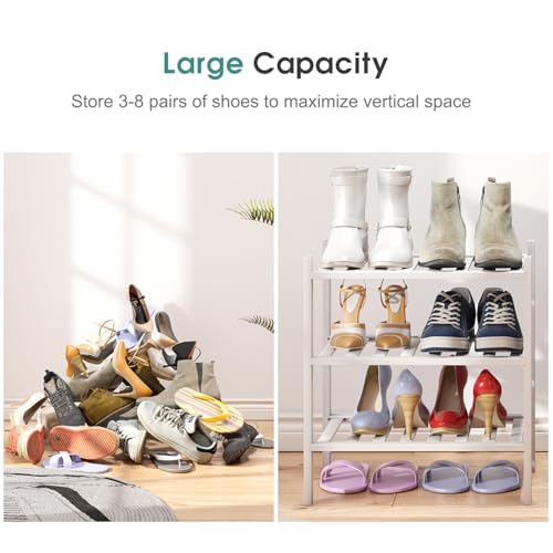 viewcare Small Shoe Rack for Entryway, White Shoe Organizer for Closet, Bamboo Wood Standing Shoe Shelf for Indoor Outdoor (White, 3-Tier_Samll) - color: White, size: 3-Tier_Samll