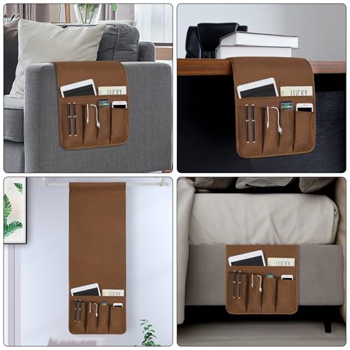NB Sofa Armrest Organize remote holder bedside caddy organizer with 5 pockets，non-slip couch remote control holder couch armchair caddy accessories (Brown, 35"x12.4") - color: Brown, size: 35"x12.4"