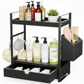 Kottwca 2-Tier Bathroom Counter Organizer with Drawer, Basket & Hooks, Wooden Vanity Shelf for Skincare, Perfume & Makeup Storage(Black) - color: Black