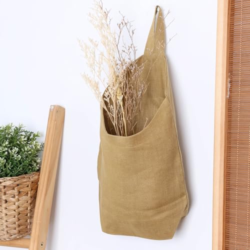 100% Linen Hanging Storage Bags Baskets 2 Pcs, Small Wall Storage Bag for Kitchen, Bedroom, RV Camper Organizer, Sewing Room, Nursery Storage, Kids Room, Dark Yellow - color: Dark Yellow