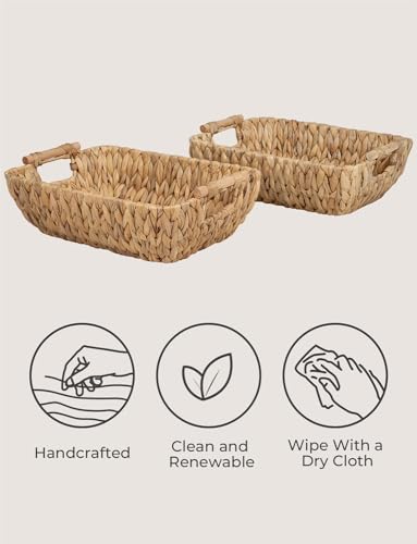 StorageWorks Hand-Woven Large Storage Baskets with Wooden Handles, Water Hyacinth Wicker Baskets for Organizing, 2-Pack - color: Natural(Water Hyacinth), size: Medium