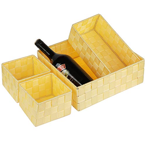 Posprica Woven Storage Baskets for Organizing, Small Black Baskets Cube Bin Container Tote Organizer Divider for Drawer, Closet, Shelf, Dresser, Set of 4(Yellow) - color: Yellow