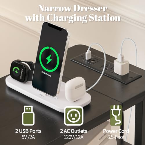 Yoobure LED Narrow Nightstand with Charging Station - Slim Dresser for Bedroom Narrow Side Table Storage Cabinet, Small Dressers Chest of Drawers, Tall Skinny Night Stand End Table for Small Spaces - color: Black