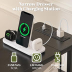Yoobure LED Narrow Nightstand with Charging Station - Slim Dresser for Bedroom Narrow Side Table Storage Cabinet, Small Dressers Chest of Drawers, Tall Skinny Night Stand End Table for Small Spaces - color: Black
