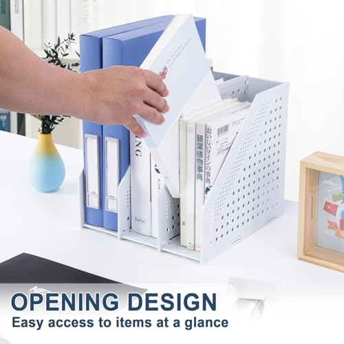 FRETONBA Collapsible Magazine File Holder with 3 Vertical Compartments Foldable Binder Holder for Desk Binder Storage Organizer Plastic Magazine Holders for Shelf, Light Gray - color: Light Grey, size: 3 Compartments - 1Pcs
