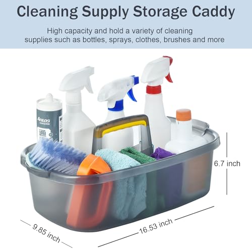 ALINK Plastic Cleaning Storage Caddy with Handle, Large Shower Caddy Basket Organizer for Dorm, Bathroom, Tool, Garden, Kitchen, Cleaning Supplies - Transparent Gray - color: Transparent Gray