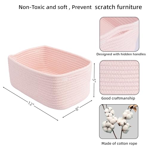 XUANGUO Small Woven Storage Baskets 12“X8”X5“ Decorative Rope Bins for Organizing Shelves, Closets, and Toys, Empty Gift Baskets, Cute Organizer Basket for Home and Office (pink, regular) - color: pink, size: regular