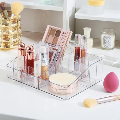 Vtopmart 1 Tier Clear Makeup Organizer with Drawer, Cosmetic Storage for Dresser Countertop and Bathroom Vanity, Beauty Holder for Lipstick Brush Skincare - style: 1 Tier