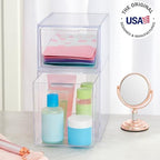 STORi Audrey Stackable Clear Bin Plastic Organizer Drawers | 2 Piece Set | Organize Cosmetics and Beauty Supplies on a Vanity | Made in USA - size: 4.5" and 6.75" Tall Set