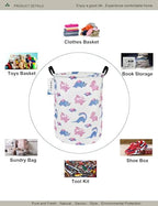 Round waterproof laundry basket,foldable storage basket,laundry Hampers with handle,gift basket,suitable for children's room and toy storage (Pink Dinosaur) - color: Pink Dinosaur