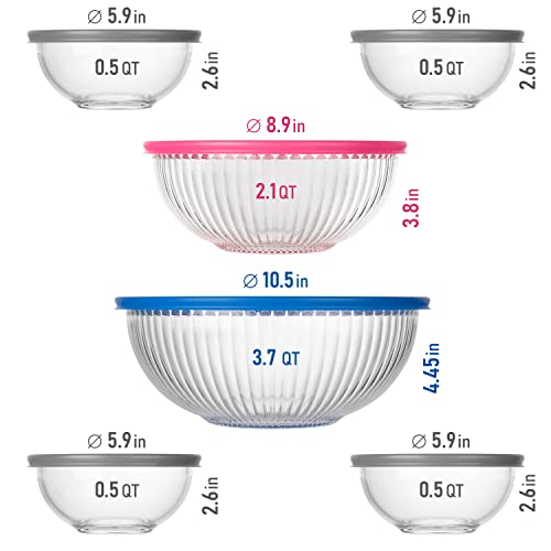 Set of 6 Stackable Space-Saving Nesting Glass Bowls with BPA Free Lids for Foodprep, Storage, Baking, Mixing & Cooking, Microwave Safe - Durable Inert Borosilicate Glass - color: 6 Mixing Bowls with PP Lids