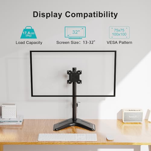 MOUNT PRO Single Monitor Stands Fits 13-32 inch/17.6 lbs Screen, Free-Standing Computer Monitor Mount for Desk, Display Standing with Adjustable Height/Tilt/Swivel/Rotation, VESA 75x75 100x100 - color: Black, size: Single