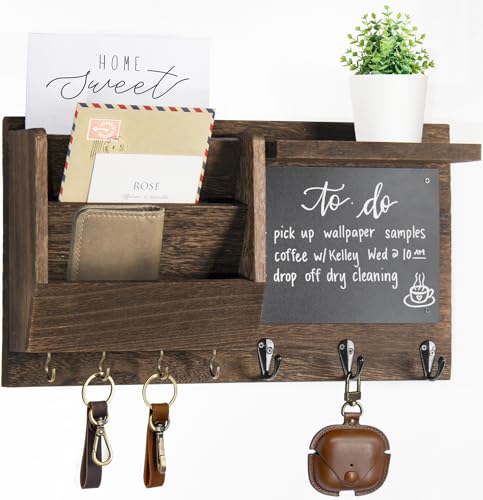 Ziivita Key Holder for Wall - Mail Holder Organizer Wall Mount with Shelf - Rustic Hanging Key Rack Hanger with Hooks Decorative for Home Letter Dog Leash Entryway Farmhouse Living Room Decor - color: Brown