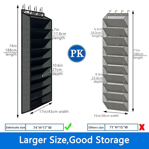Shoe Organizer,70 Pounds Large Capacity,20-30-Pair Over The Door Shoe Organizer,10 Tiers Shoe Rack for Closet,New Upgrade Anti-Scratch Heavy Duty Hook and Bamboo Material Baffle,Grey/Black - color: Grey/Black