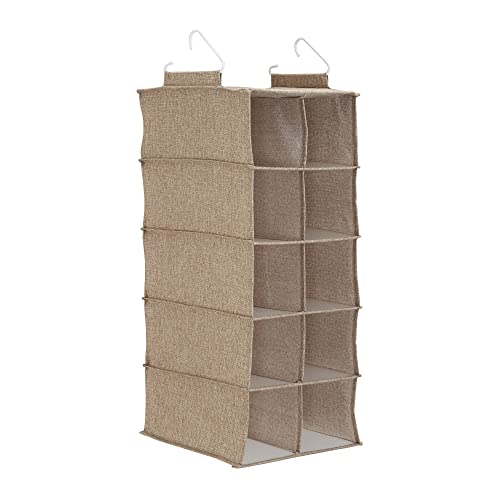 Household Essentials 10 Pocket Hanging Shoe Closet Organizer with Hooks - color: Latte