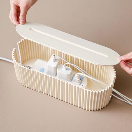 Cable Management Box,Desk Cord Organizer with Groove Cover,Plastic Cord Hider Box,Large Cable Box Organizer,Power Socket Management for TV/Computer/Router/Games Console Cable Storage (White) - color: White
