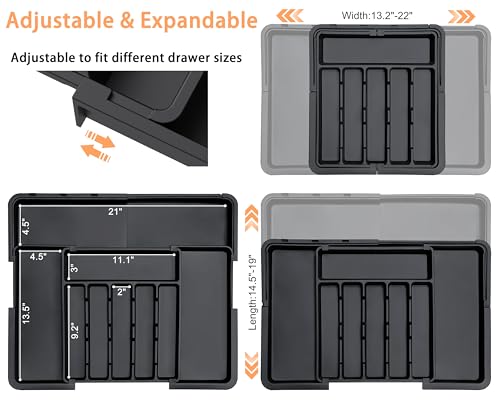 Spaclear Silverware Organizer Expandable Kitchen Utensil Drawer Organizer Large BPA Free Adjustable Cutlery Silverware Tray for Spoons Forks Knives Storage Divider for Kitchen Flatware 6-9 Slots Black - color: Black