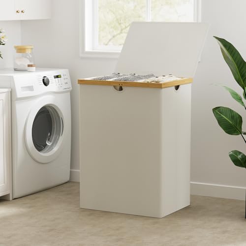 WOWLIVE 180L Laundry Hamper 3 Section, Bamboo Laundry Basket with lid, Extra Large Dirty Clothes Hamper with Removable Linner Bags, Laundry Bin Organizer Storage for Dorm Bedroom Bathroom, Beige - color: Beige, size: 180L (21.1 x 15.8 x 32.7 Inches)