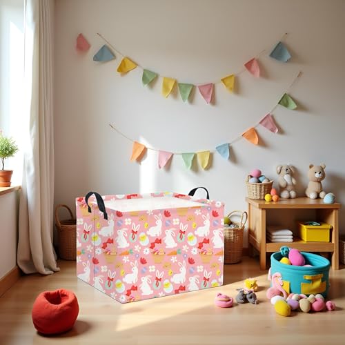 HIYAGON Rectangular Easter Basket Baby Girl Basket Fabric Storage Bin Organizer Box Room Decor(Bowknot Bunny) - color: Bowknot Bunny