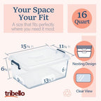 Tribello Plastic Storage Bins with Lids, Clear Stackable Storage Containers - 16 Qt - 2 Pack