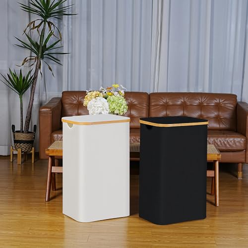 100L Laundry Hamper with Lid, Lagre Basket with Bamboo Handles,Foldable Clothes Hamper Tall Dirty Laundry Basket for Clothes Toys Towels Organizing,Beige - color: Beige, size: 100L with lid