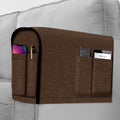 Joywell Linen Armrest Covers for Living Room Anti-Slip Sofa Arm Protector for Dogs, Cats, Armchair Slipcover for Recliner with 4 Pockets for TV Remote Control, Phone, Set of 2, Dark Brown