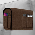 Joywell Linen Armrest Covers for Living Room Anti-Slip Sofa Arm Protector for Dogs, Cats, Armchair Slipcover for Recliner with 4 Pockets for TV Remote Control, Phone, Set of 2, Dark Brown