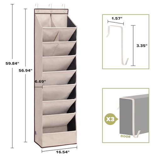 2 Pack Shoe Organizer with 6 Extra Large Pockets and 4 Large Pocket, Over the Door Sturdy Closet Storage Rack, Hanging Shoe Organizer for Shoes, Sneakers, Beige - color: Beige