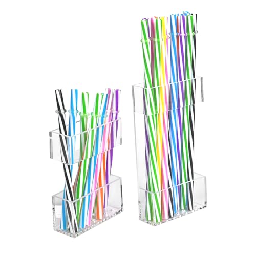 2 PACK Acrylic Straw Holder for Cabinet Doors, Reusable Straw Organizer with Ultra-Sticky Adhesive, Small Kitchen Accessories Container, Fits Both Short & Long Straws (Transparent) - color: Transparent