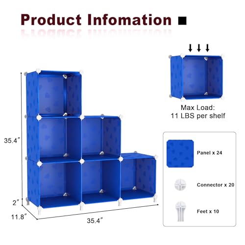 UNKU Cube Storage Organizer, 6 Cube Closet Organizer Storage Shelves, DIY Stackable Bookcase, Clothes Organizer Shelf for Closet, Bedroom, Living Room, Cabinet, Home, Office, Blue - color: Blue, size: 6cube