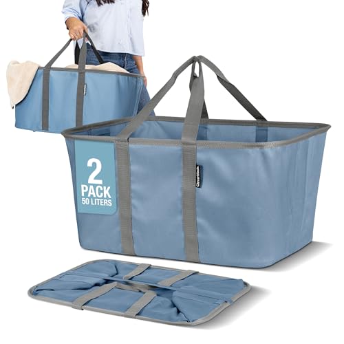 CleverMade Collapsible Laundry Tote 2-Pack (50L) – Foldable Carry-All Storage Bin for Laundry, Car Trunk, RV, Dorm & Home Organization - Denim - color: Denim Gray