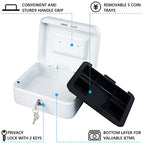 KYODOLED Medium Cash Box with Money Tray,Small Safe Lock Box with Key,Cash Drawer,7.87"x 6.30"x 3.54" White Medium - color: White, size: Medium