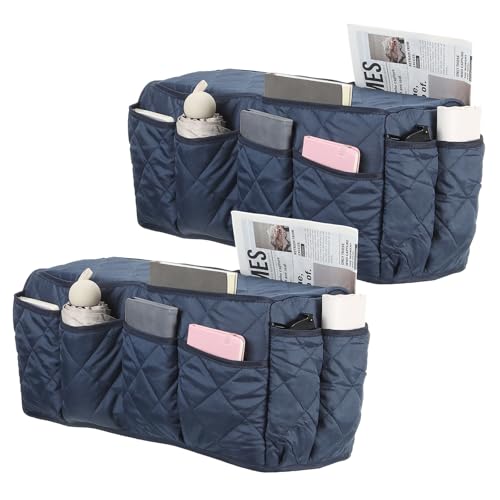 uxcell 2 Pcs Recliner Armchair Caddy, Couch Armrest Organizer with 14 Pockets for Bedside Sofa Remote Control Holder Magazine Phone Book Glasses (Dark Blue, 20" x 7" x 9") - color: Dark Blue