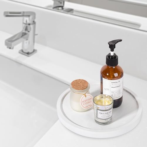 Round Decorative Tray Wood Bathroom Counter Organizer Farmhouse Kitchen Decor Wooden Riser for Soap Dish, Perfume, Candle, Sponge, 9" - White - color: White, size: 9"