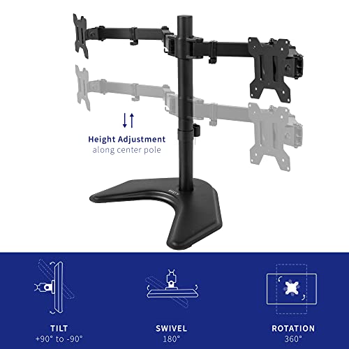 VIVO Dual LED LCD Monitor Mount, Free-Standing Desk Stand for 2 Screens up to 32 Inch, Heavy-Duty Fully Adjustable Arms with Max VESA 100x100mm, Black, STAND-V032F - color: Black, size: 13" - 32" screens