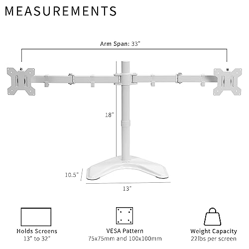 VIVO Dual LED LCD Monitor Mount, Free-Standing Desk Stand for 2 Screens up to 32 Inch, Heavy-Duty Fully Adjustable Arms with Max VESA 100x100mm, White, STAND-V032FW - color: White, size: 13" - 32" screens