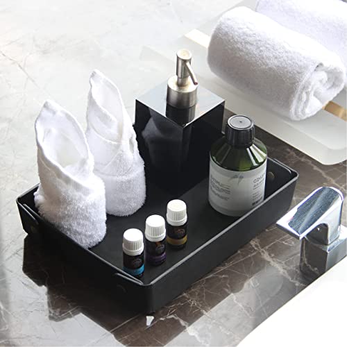 CASIRENA Faux Leather Valet Tray Organizer for Men - Catch-All Tray for Entryway Table Key, Wallet, Watch, Coin Change, Phone, Dresser EDC Dump Jewelry, Bedside Nightstand Desk-top - color: Black, size: Rectangle
