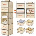 Hanging Closet Organizer 6-Shelf, Upgrade Hanging Shelves for Closet with 5 Removable Drawers & Side Pockets, Hanging Shelf Organizer for Bedroom or Garment Rack, 12.6'' x 12.6'' x 44.1'', Beige