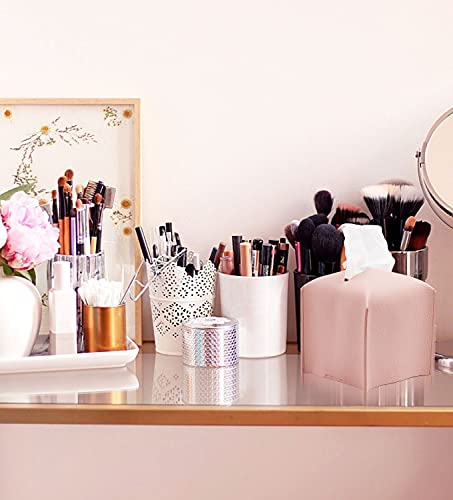 Livelab Tissue Box Cover Holder, Square Modern Decoration PU Leather Facial Tissues Case Roll Paper Dispenser for Bathroom Vanity Countertop, Night Stands, Office Desk Car 5X5X5'' | Pink - color: Pink