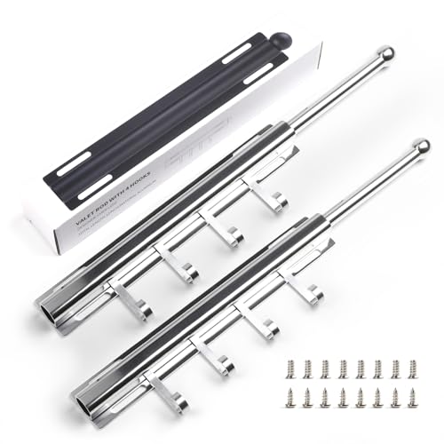 BaiNong 12" Valet Rod for Closet Pull Out With 4 Hooks Valet Rods for Closets (2Pack Silver) Closet Valet Rod Slide Out - color: Silver/2 Pack, size: 12 Inch