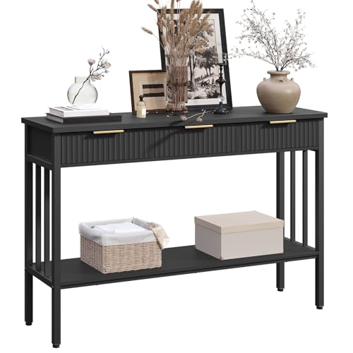 MAHANCRIS Console Table for Entryway, Entryway Table with Storage and Drawers, Narrow Long Sofa Table for Living Room, Hallway, Behind Couch, Corridor, Black and Gold CTHB5201 - size: 11.8"D x 47.3"W x 32.3"H