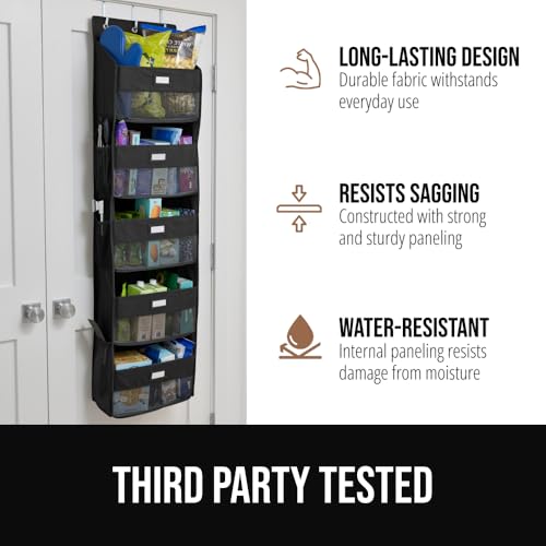 GORILLA GRIP Over The Door Organizer Storage, 5 Deep Hanging Shelves, Holds 50lbs, Closet Organizers Shelf for Bedroom, Shoes, Bathroom, Nursery, Dorm Essentials, 3 Metal Hooks, 58x15 Inches, Black - color: Black, size: 5 Shelf