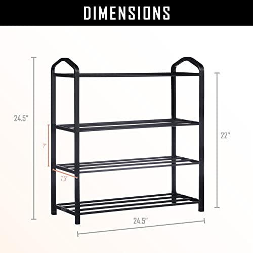YSSOA 4-Tier Stackable Shoe Rack, 12-Pairs Sturdy Shoe Shelf Storage, Black Shoe Tower for Bedroom, Entryway, Hallway, and Closet - size: 24 x 08 x 24, 4-Shelf