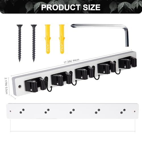 FunCee Broom Holder Wall Mount With 5 Slots & 4 Hooks，Rustic Wood Broom & Mop Hanger，Wall Mounted Garden & Garage Tool Storage Organizer Rack for Closet Laundry Room or Kitchen Wall Decor White - color: White